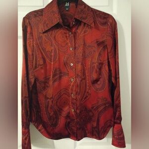 Hilfiger Paisley Red Silk Shirt Size 8